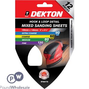 Dekton 100mm X 140mm Hook & Loop Mixed Detail Sanding Sheets 40/60/80/120 Grit