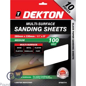 Dekton Medium 100 Grit Multi-Surface Sanding Sheets 10 Pack