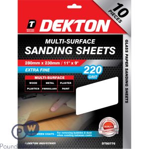 Dekton Extra Fine 220 Grit Multi-Surface Sanding Sheets 10 Pack