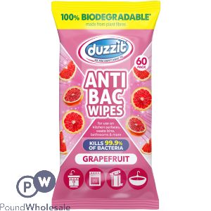 Duzzit Biodegradable Grapefruit Anti-Bac Wipes 60 Pack