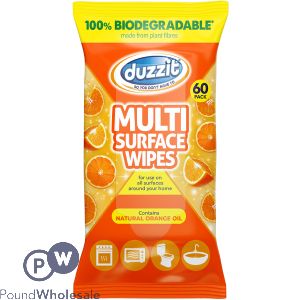 Duzzit Biodegradable Natural Orange Oil Multi-Surface Wipes 60 Pack