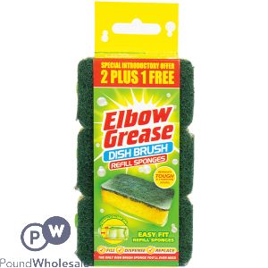 Elbow Grease Dish Brush Refill Sponges 3 Pack CDU