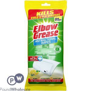 Elbow Grease Lemon Fresh Antibacterial Wipes 80 Pack