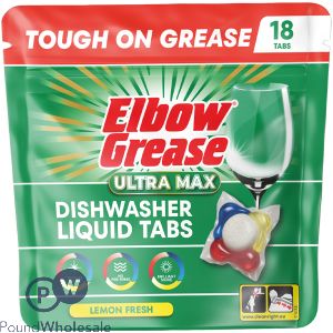 Elbow Grease Ultra Max Lemon Fresh Dishwasher Liquid Tabs 18 Pack