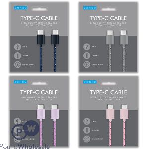 Zenso Braided Type-C to Type-C Cable 1m Assorted Colours