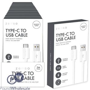 Zenso White iPhone & Android Type C to USB Cable 2m CDU