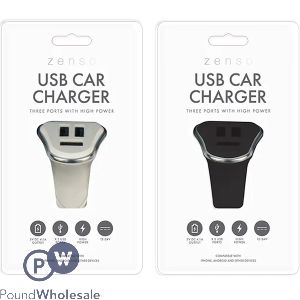 Zenso Three-Port USB Car Charger Assorted Colours