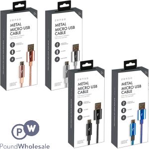 Zenso Metal Micro USB Cable 1m Assorted Colours