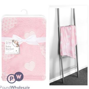 First Steps Pink Hearts Baby Blanket 75cm X 100cm