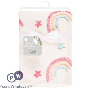 Hugs & Kisses White Rainbow Baby Blanket 70cm X 90cm