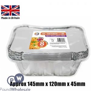 DID Foil Containers & Lids 8 Pack 14.5cm X 12cm X 4.5cm