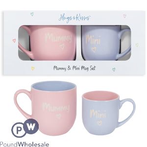 Hugs & Kisses Stoneware Mummy & Mini Mug Set 2pc