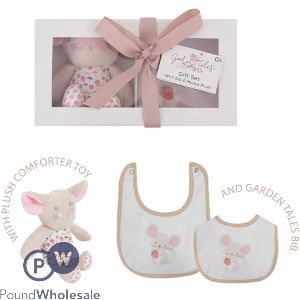 Hugs &amp; Kisses Garden Tales Cotton Bib &amp; Teddy Gift Set