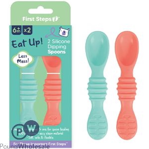 First Steps Assorted Colour 2-in-1 Silicone Baby Dipping Spoons 2 Pack