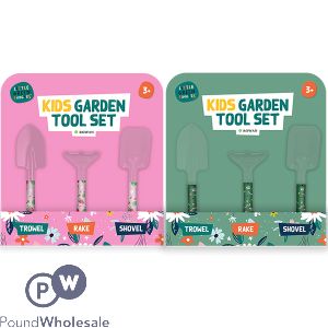 Rowan Little Green Fingers Kids Garden Tool Set 3pc Assorted Colours
