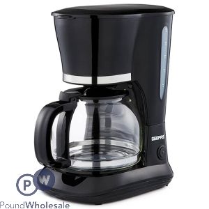 Geepas 800W Black Filter Coffee Machine with Glass Carafe 1.5L