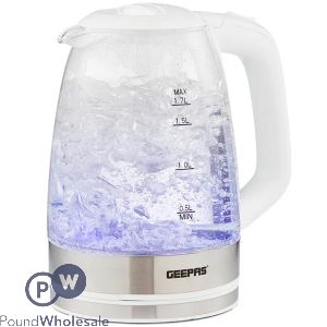 Geepas Led Illuminating White Glass Rapid Boil Kettle 1.7l