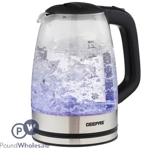 Geepas Black Rapid Boil Illuminating Glass Kettle 1.7L