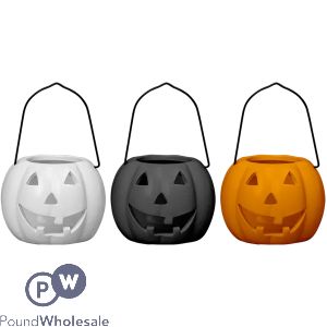 Halloween Pumpkin Tealight Holder With Handle 10cm Assorted Colours