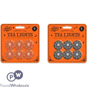 Halloween Cobweb Led Tea Lights 6 Pack Assorted Colours