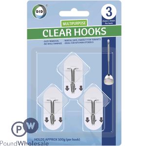 Did 25mm Multipurpose Self-adhesive Clear Hooks 3 Pack
