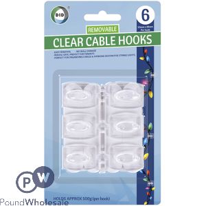 Did 22mm X 28mm Self-adhesive Removable Clear Cable Hooks 6 Pack