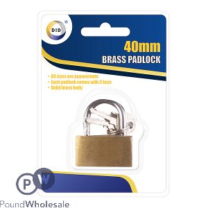 DID 40mm Brass Padlock With 3 Keys