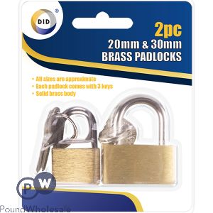 DID Assorted Solid Brass Padlocks 2pc