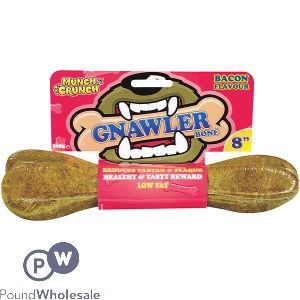 Munch & Crunch Bacon Gnawler Dog Bone 8" CDU