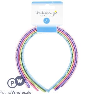 Buttercup Assorted Colour Girls Fabric Alice Hair Bands 5 Pack