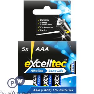 Excelltec Alkaline Lr03 1.5V AAA Batteries 5 Pack