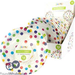 Jaunty Coloured Dotty Print Paper Plates 9" 12 Pack Cdu