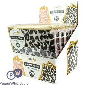 Jaunty 2-ply Leopard Print Napkins 20 Pack Cdu Assorted Colours