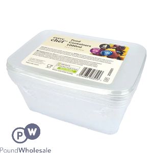 Every Chef Plastic Food Containers 1000ml 12cm X 17cm X 6.7cm 4 Pack