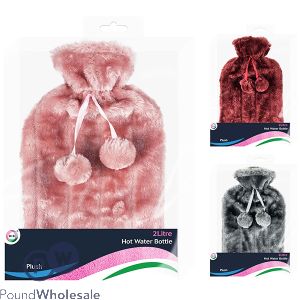 DID Hot Water Bottle & Deluxe Plush Cover 2l Assorted Colours