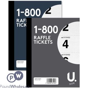 Raffle Tickets 1-800 2 Assorted Colours