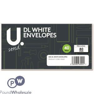 40 Pack Peel And Seal 80gsm Dl White Envelopes