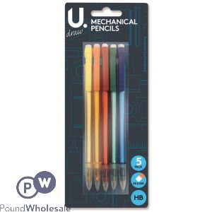 5pk Mechanical Pencils Assorted Body Colours