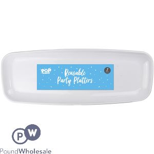 Pop Reusable Plastic Party Platters 44cm X 17cm 2 Pack
