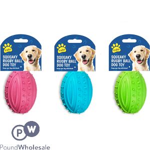 Kingdom Rubber Squeaky Rugby Ball Dog Toy Assorted Colours