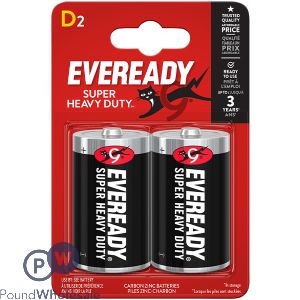 Eveready Super Heavy Duty D Batteries 2 Pack
