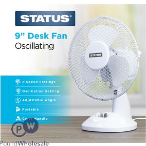 Status 9" Two-speed Oscillating White Desk Fan 