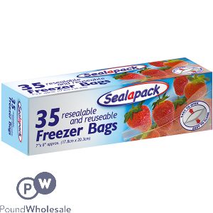 Sealapack Resealable & Reusable Freezer Bags 7" X 8" 35 Pack