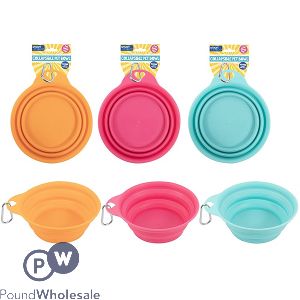 Smart Choice Summer Collapsible Pet Bowl With Clip 17cm X 14.5cm Assorted Colours