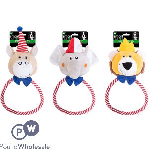 Smart Choice Squeaky Carnival Plush & Rope Animal Dog Toy 26cm Assorted