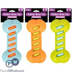 Smart Choice Squeaky Rubber Bone Dog Toy 19cm Assorted Colours
