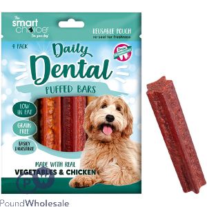 Smart Choice Vegetables & Chicken Dental Puffed Bars Dog Treats 112g 4 Pack