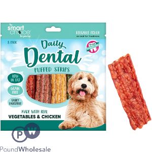 Smart Choice Vegetables & Chicken Dental Puffed Strips Dog Treats 96g 8 Pack