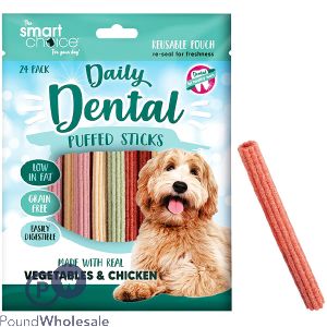 Smart Choice Vegetables & Chicken Dental Puffed Sticks Dog Treats 72g 24 Pack