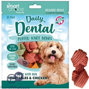 Smart Choice Vegetables & Chicken Dental Puffed Knot Bones Dog Treats 60g 12 Pack